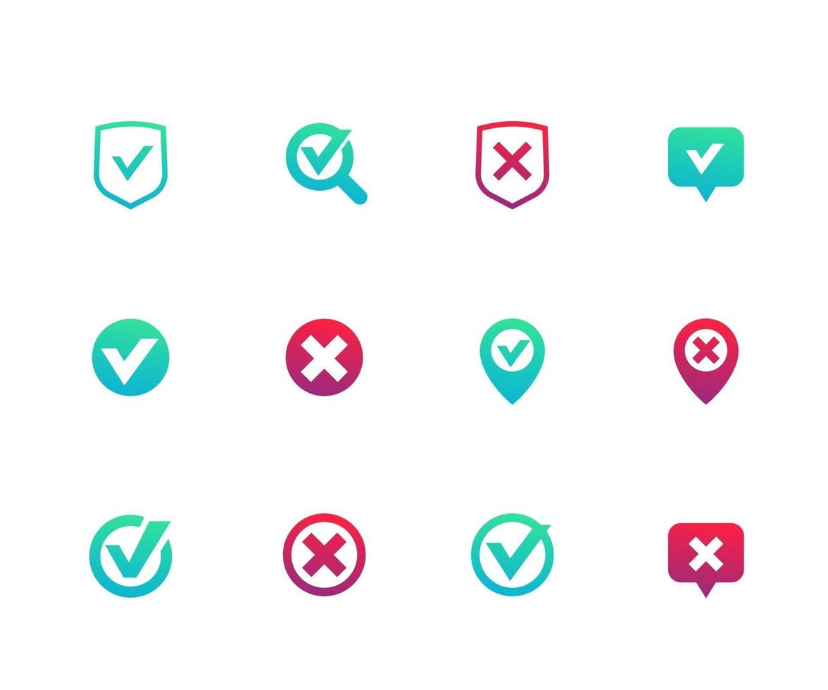 marcas de verificación, garrapatas, marca de verificación, signos correctos y falsos, cancelar vector