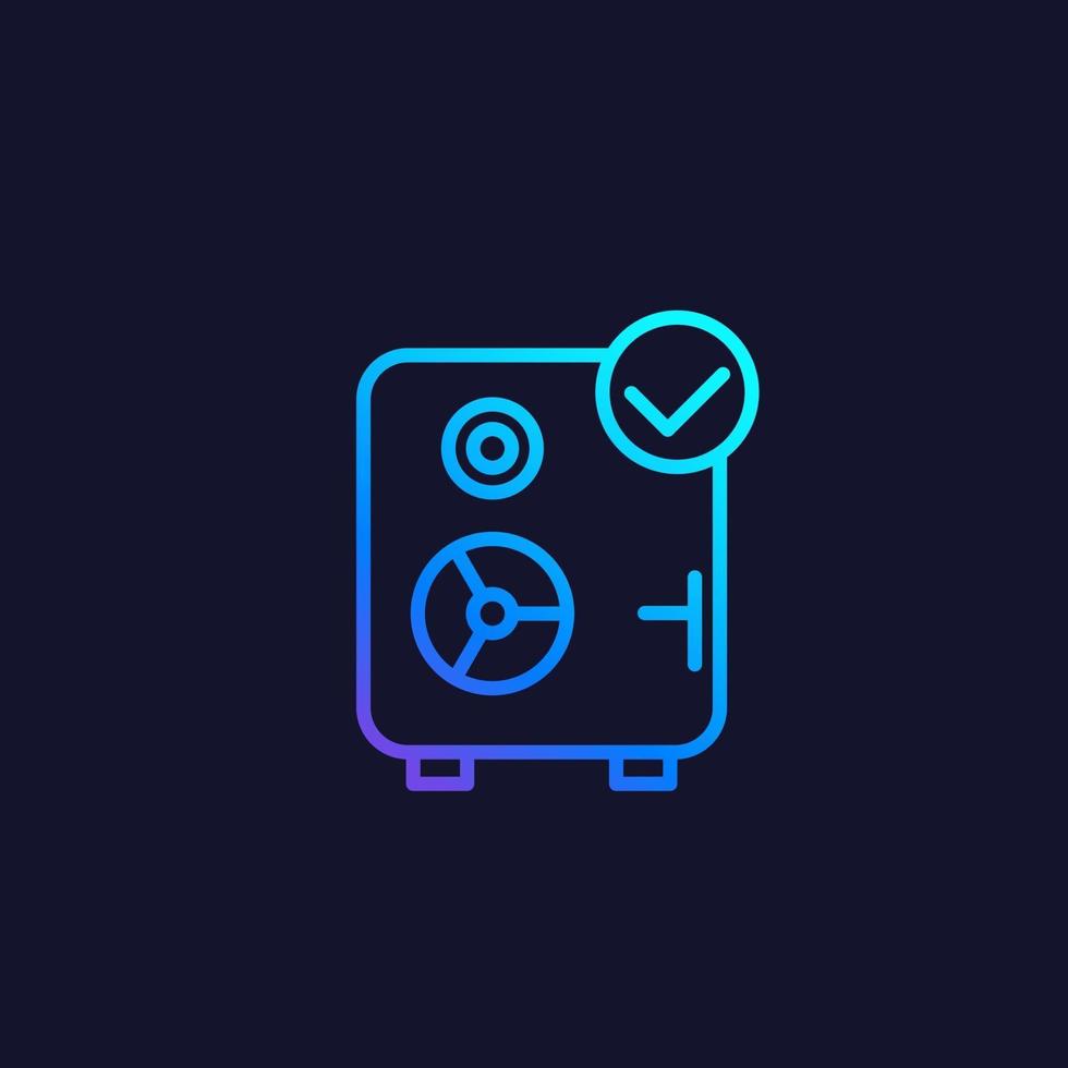 icono de depósito, caja fuerte con marca de verificación, vector lineal