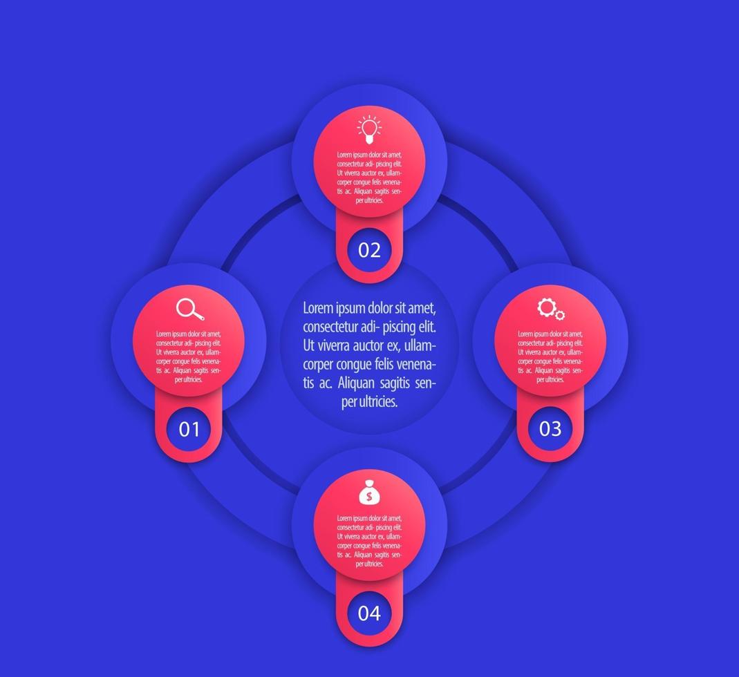 Plantilla de infografías de negocios, 1, 2, 3, 4 pasos en azul y rojo. vector