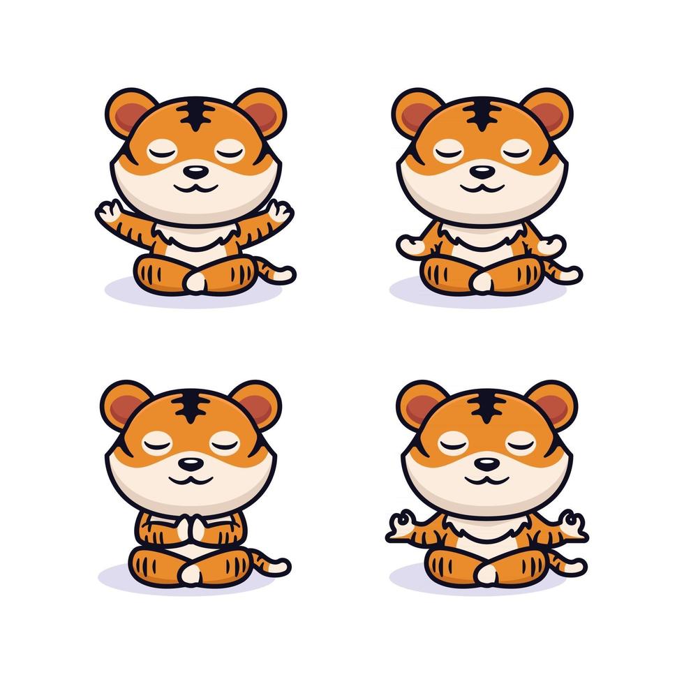 Cute tiger in yoga meditation poses vector