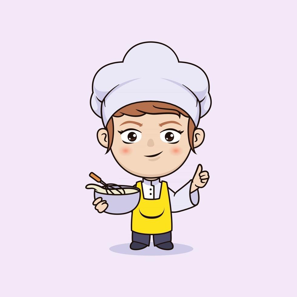 linda chica chibi y kawaii chef ilustración vector