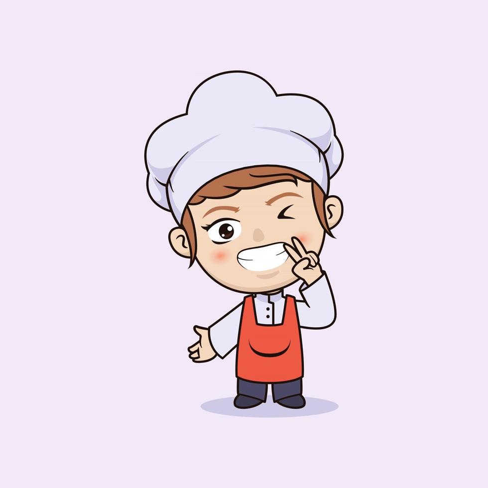 linda chica chibi y kawaii chef ilustración vector