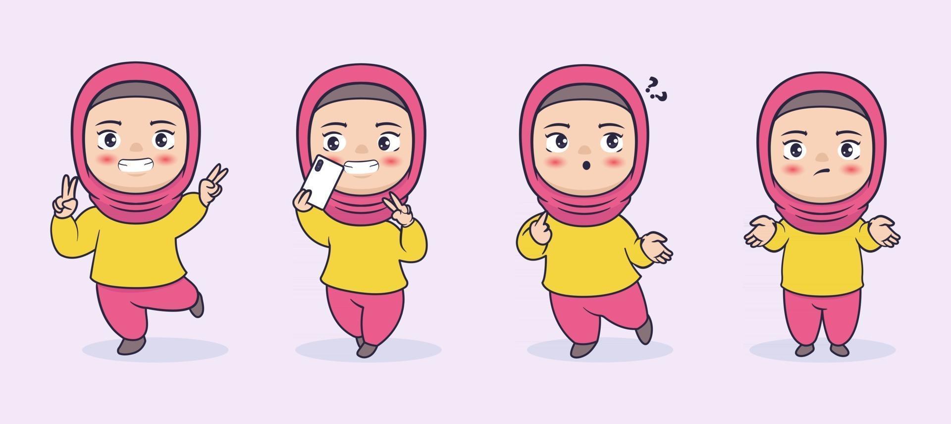 Ilustración de vector de personaje de niña musulmana hijabi