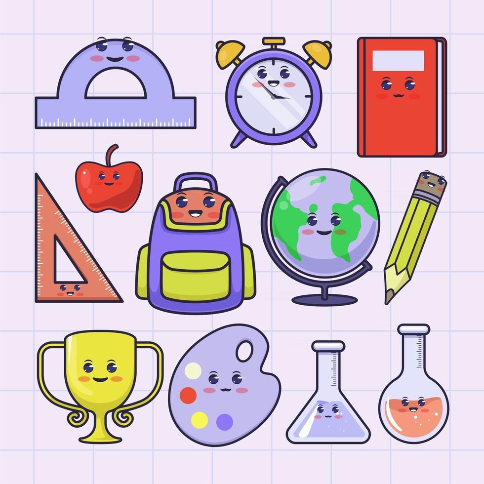 School stationery kawaii style illustration vector