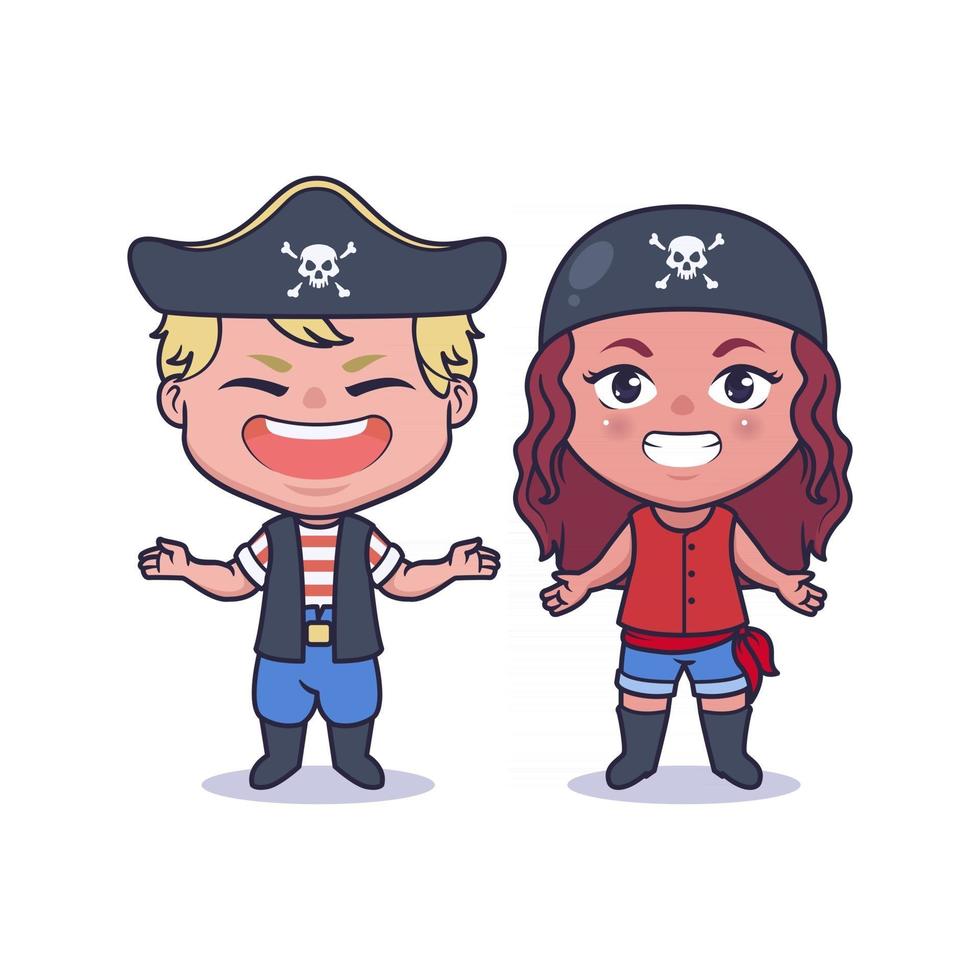 Cute couple pirates illustration design vector