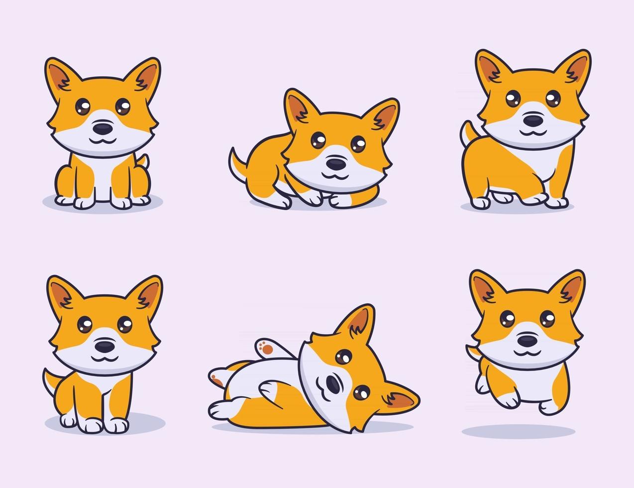 lindo perro corgi set ilustración de personaje vector