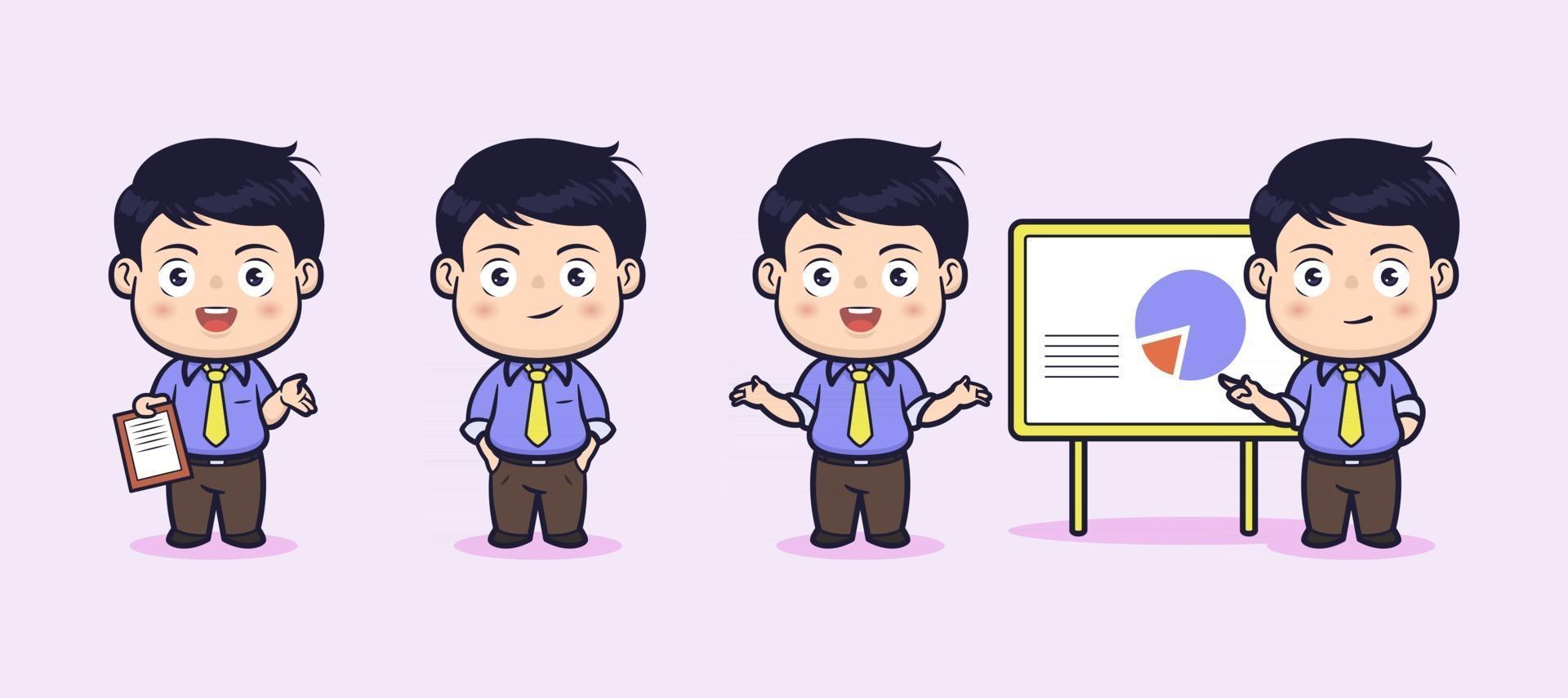 Cute businessman in poses character design vector