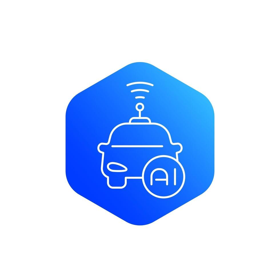 autonomous car with AI icon, line vector