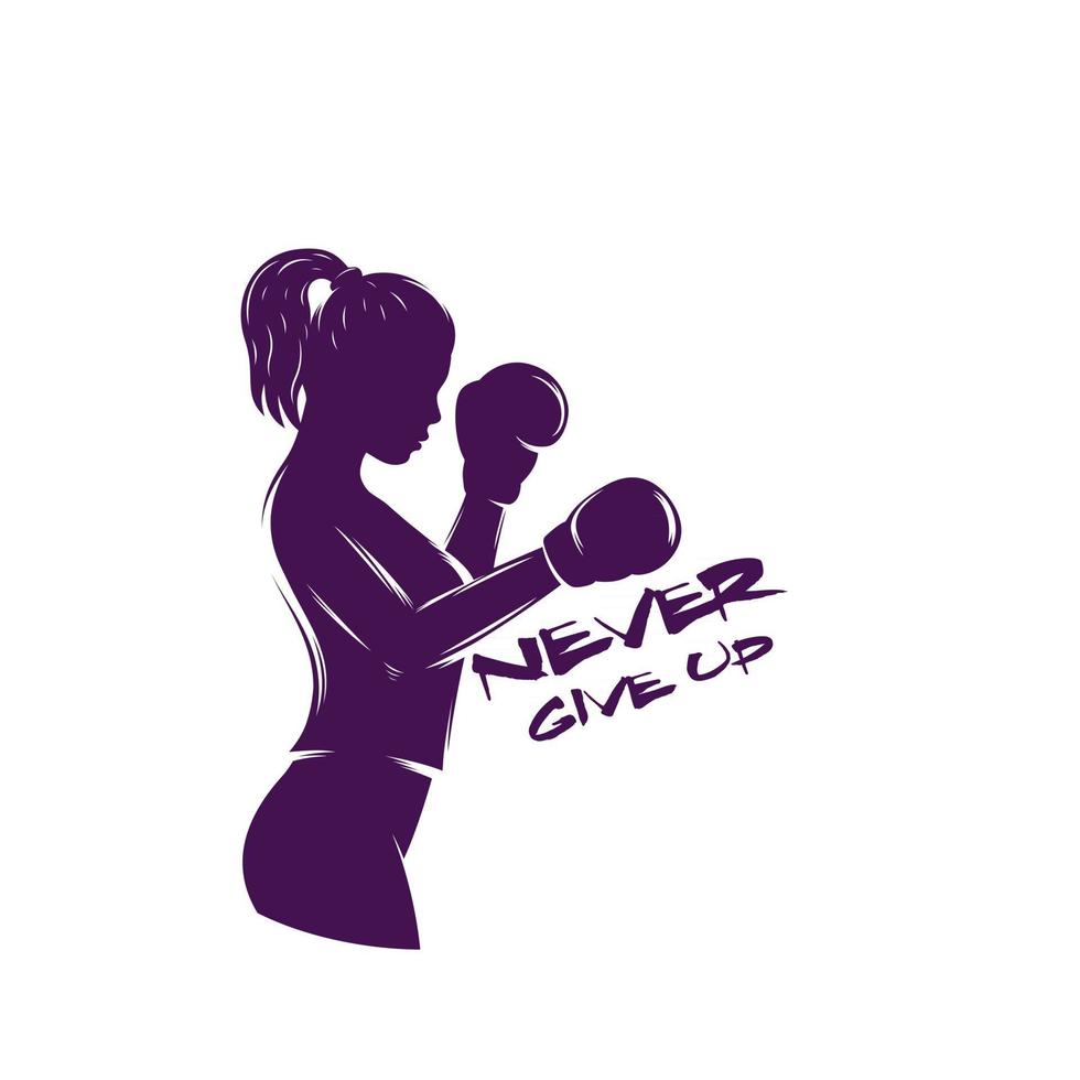 Boxing girl in fighting stance, t-shirt print with motivational quote, vector