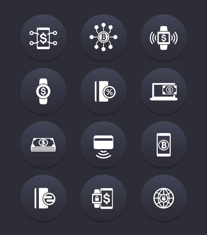 modern payment methods, internet banking icons set vector