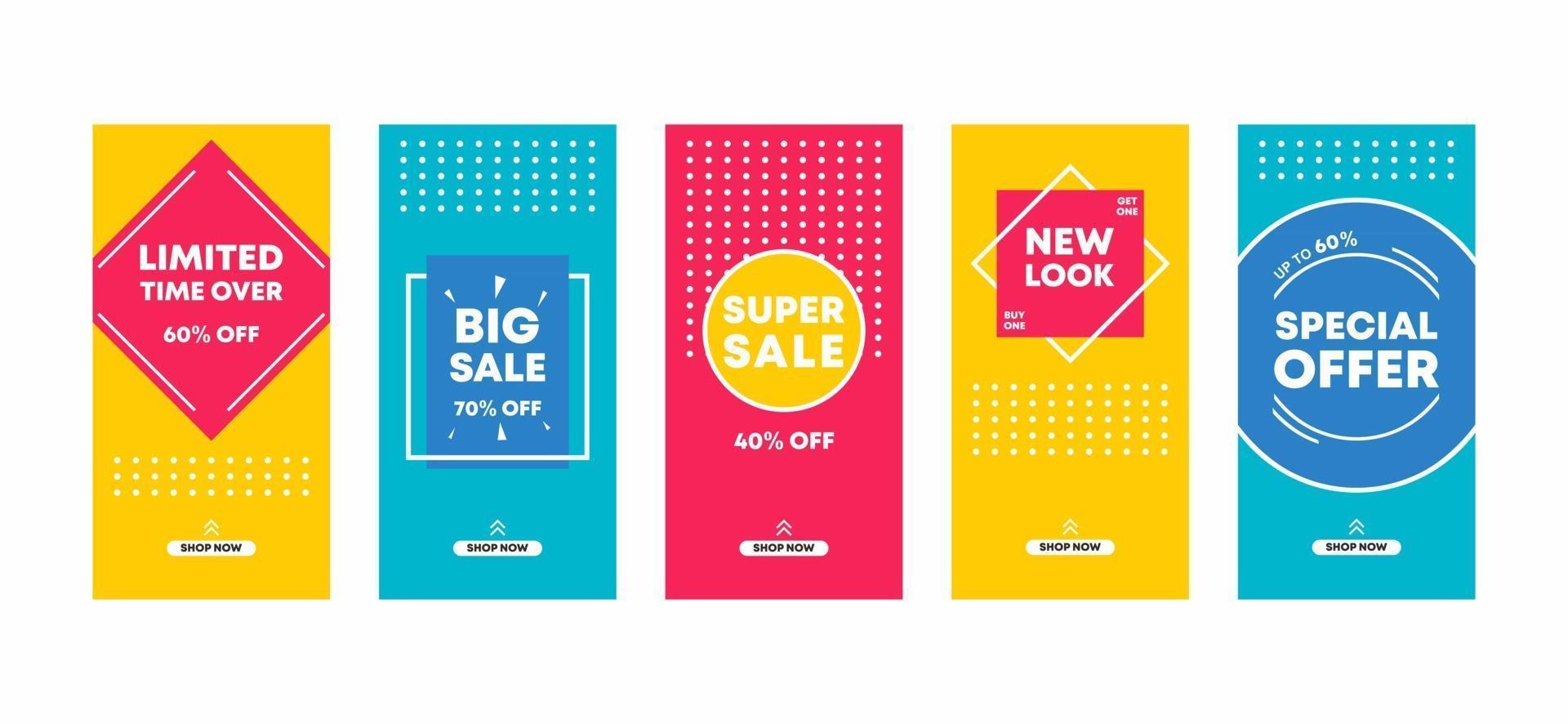 Editable collage for social media post templates. Set ig stories post with colorful design. Highlights, story, posts and elements. Vector illustration for social media stories and post frame