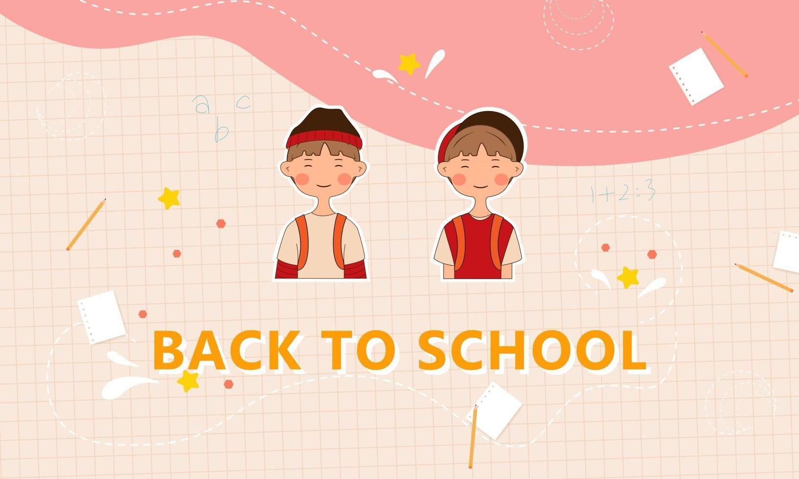Back to school with kid cartoon character and school items. background and poster or promotion back to school vector
