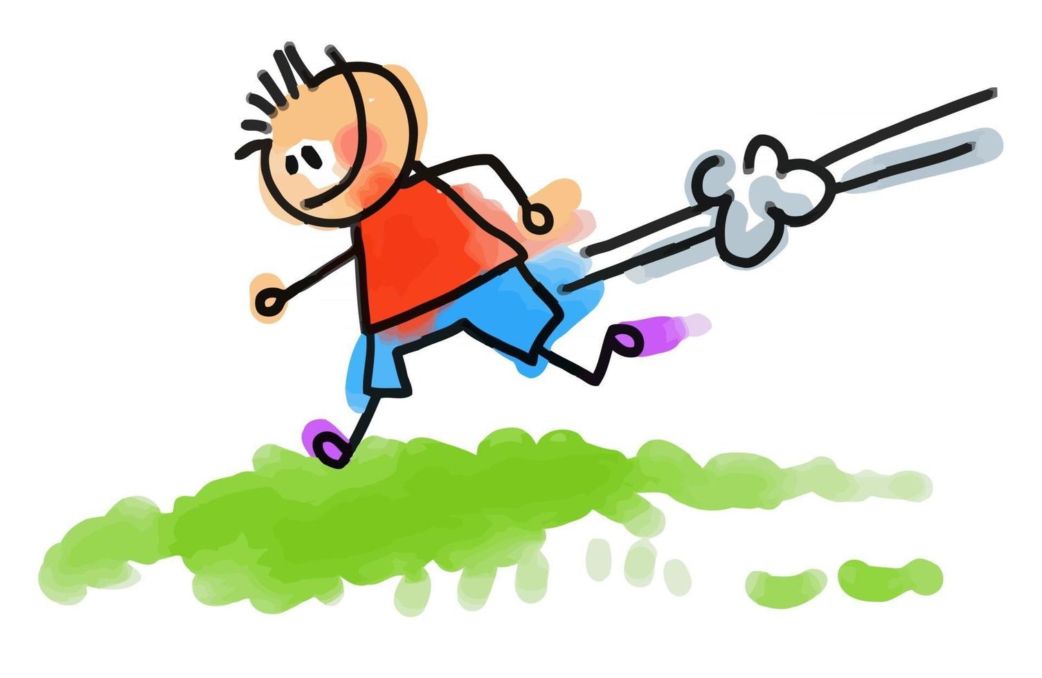 Watercolor Stick Running Boy vector