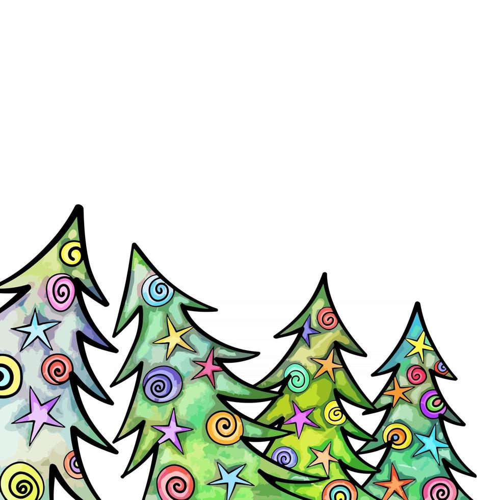 Watercolor Christmas Tree Border Decor vector