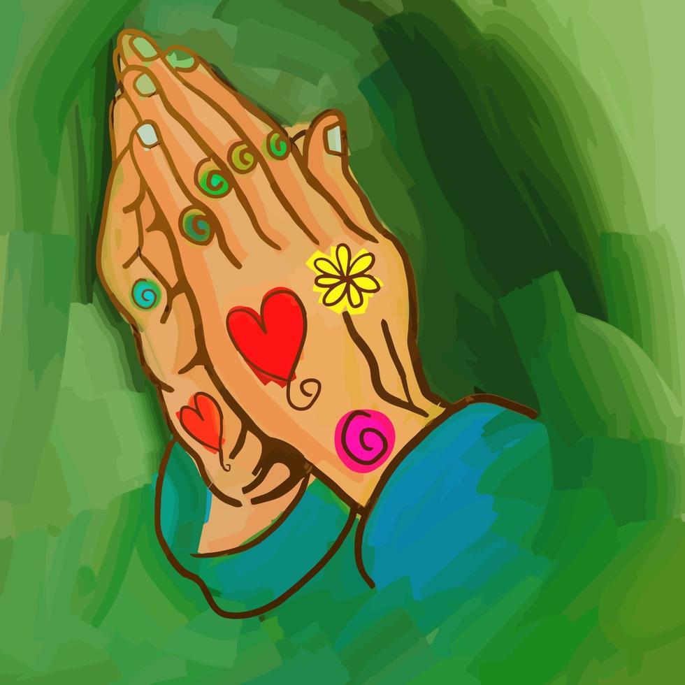 pintura digital manos rezando vector