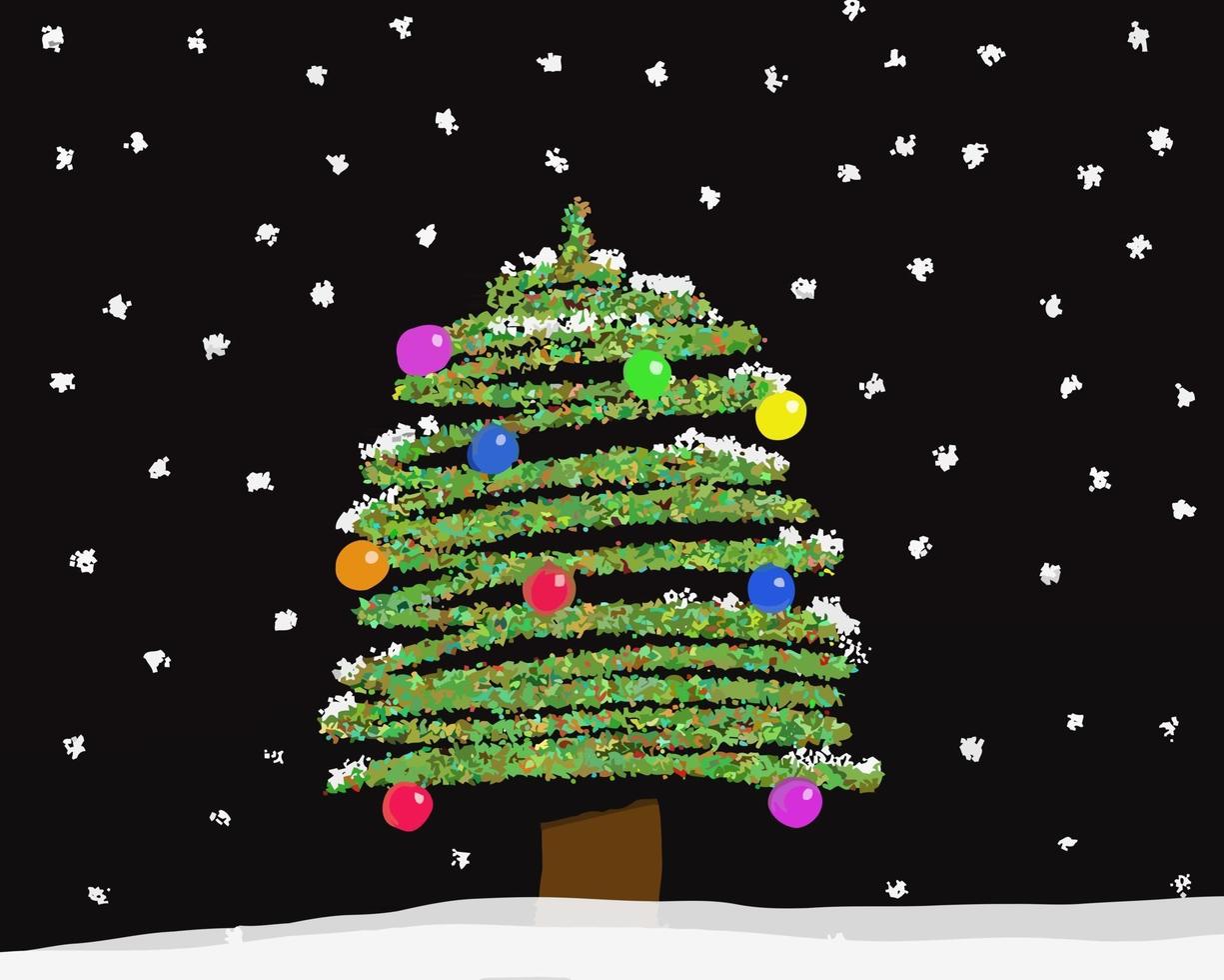 Watercolor Christmas Tree Snow Scene vector