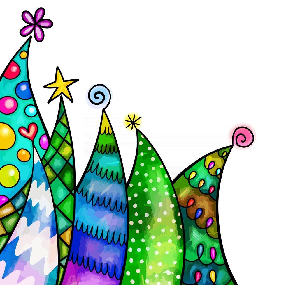 Watercolor Christmas Tree Border Decor vector