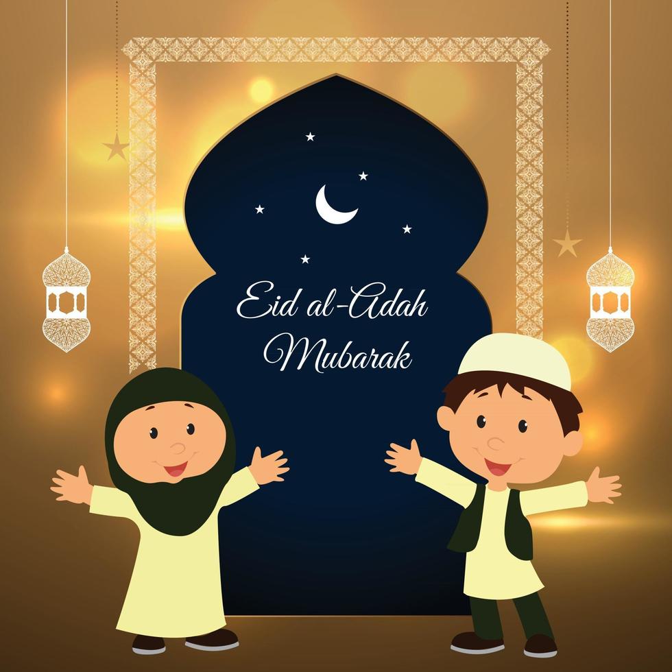 Golden background poster of Eid al-Adah vector