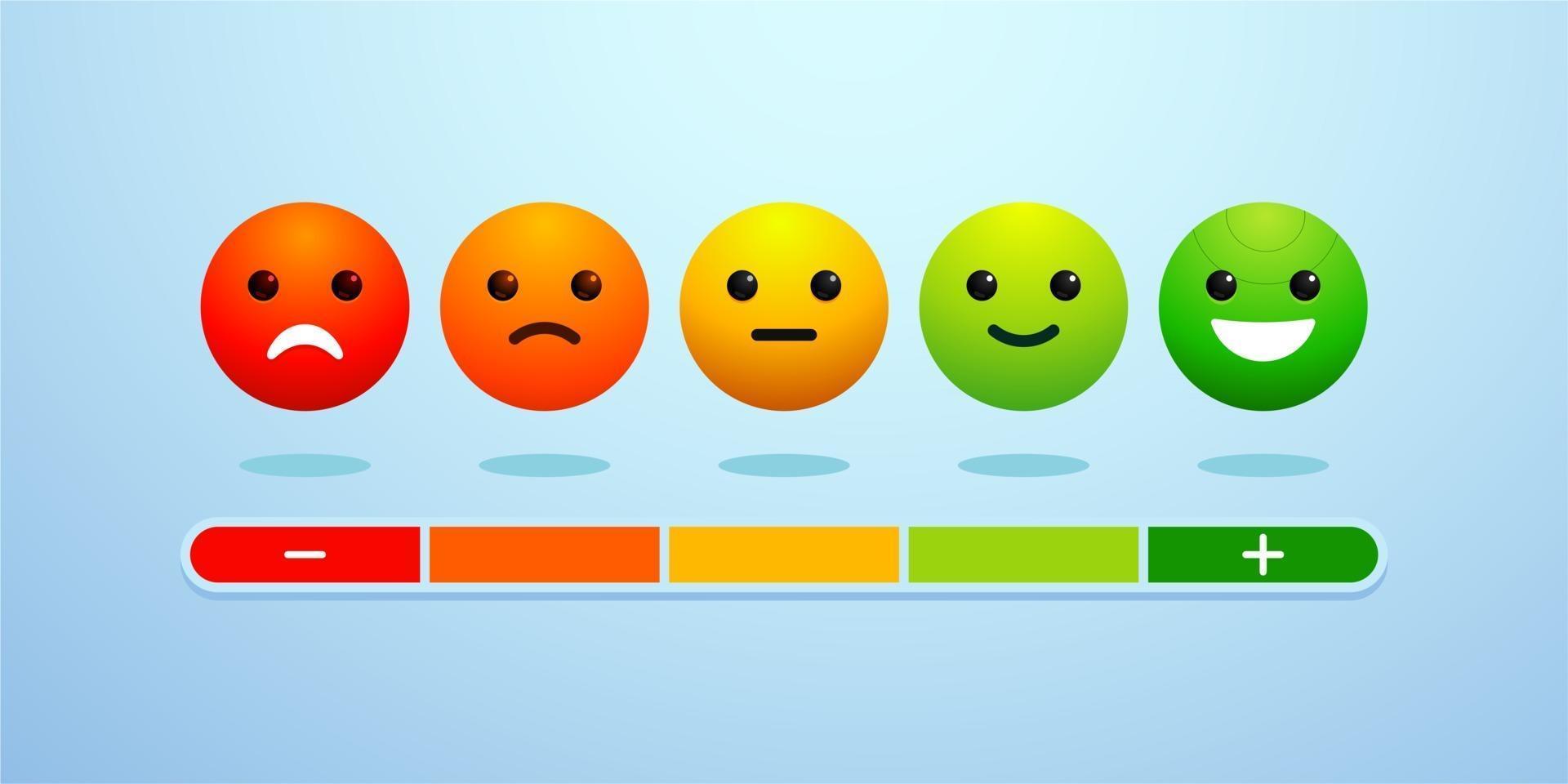 Feedback emotion scale icon vector. Customers feedback review concept in 3d vector Illustration. Measuring review opinions approval recommendation status
