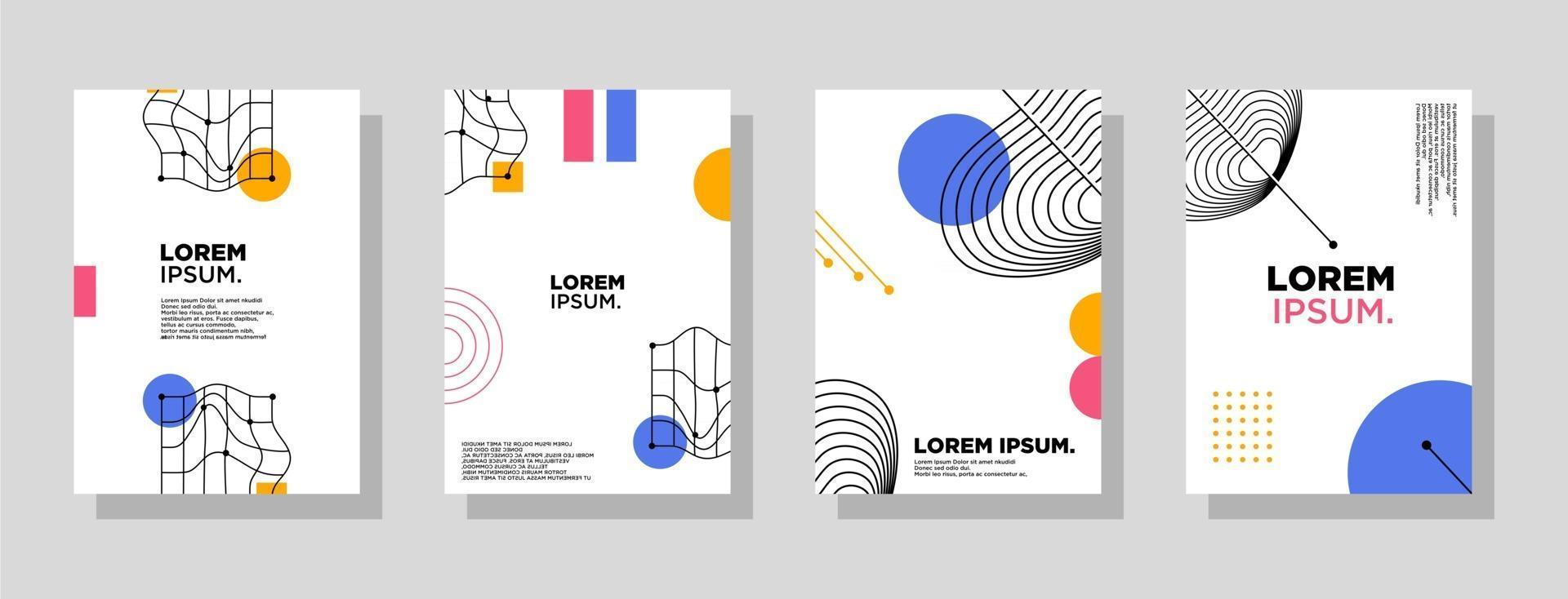 Set of neo memphis geometric style covers. Collection of cool bright covers. Abstract aesthetic line linear shapes compositions Vector. vector