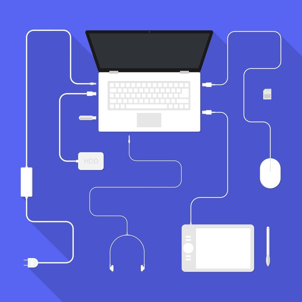 Computer Laptop and Accessory. Vector illustration