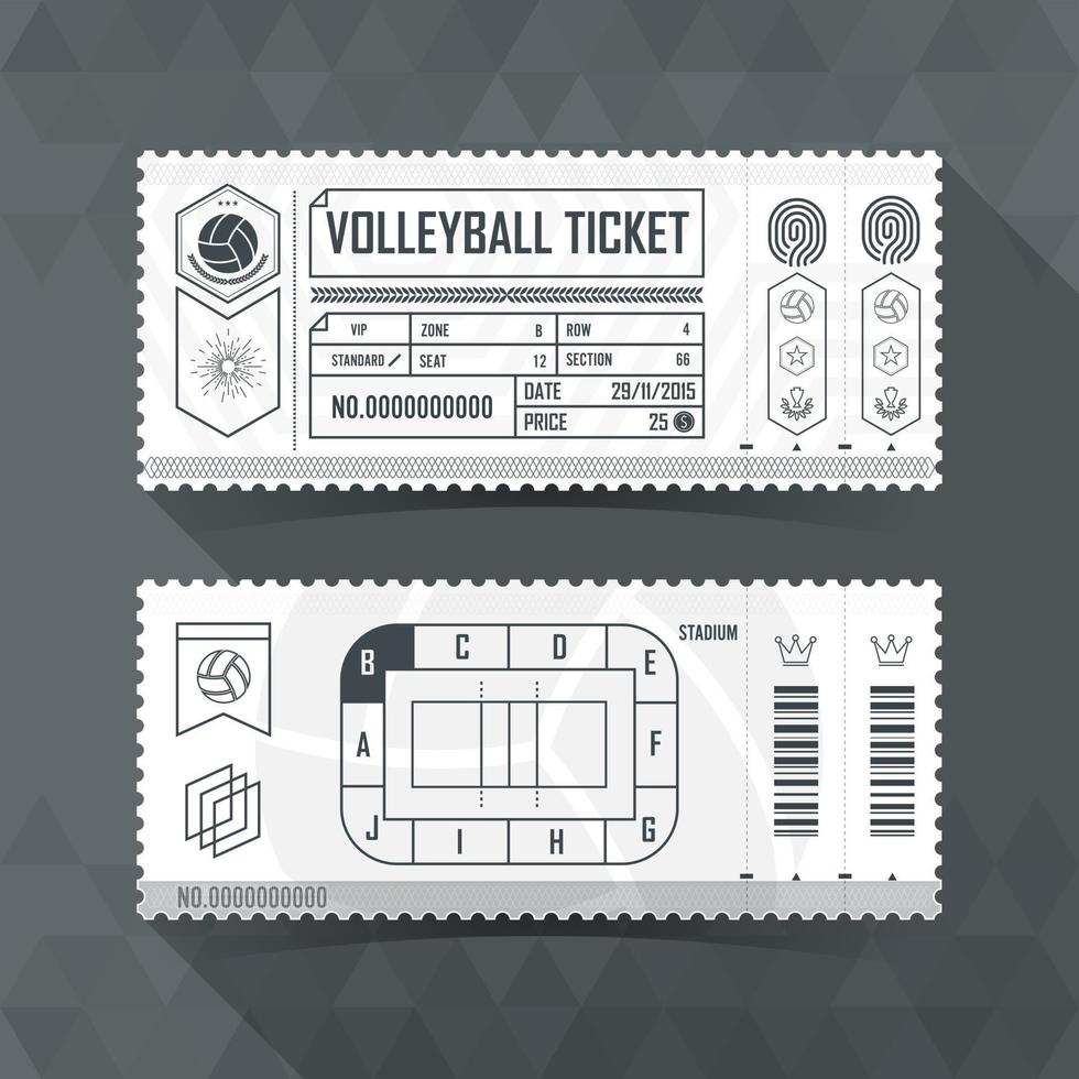 Tarjeta de boleto de voleibol diseño de elemento moderno. ilustración vectorial vector