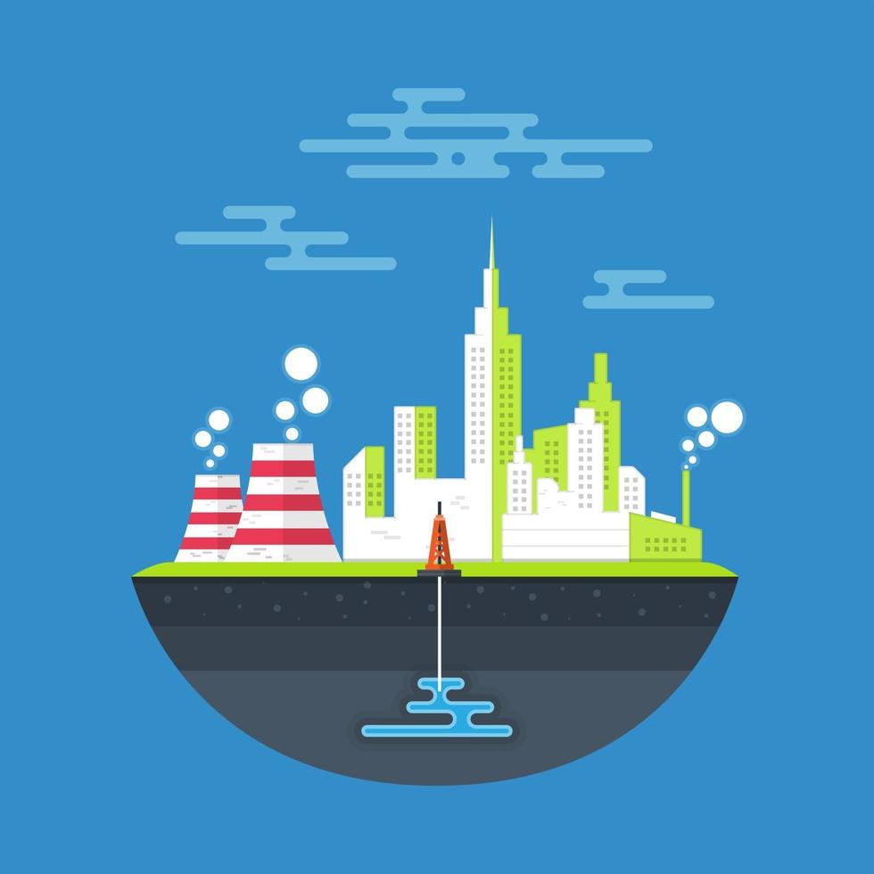 Polluted industry city landscap. Vector illustration