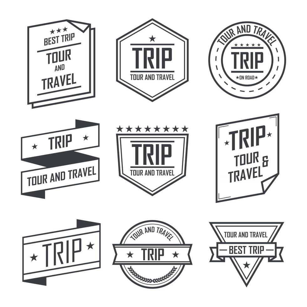 Tour and travel trip labels and stickers vintage emblem design. Vector illustration