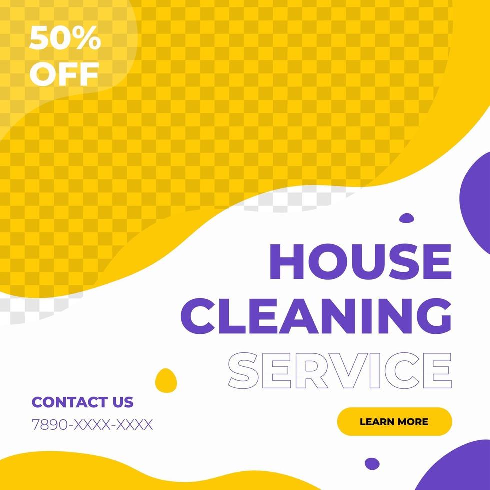 Cleaning service sale discount poster social media post template yellow and purple modern minimalis style vector