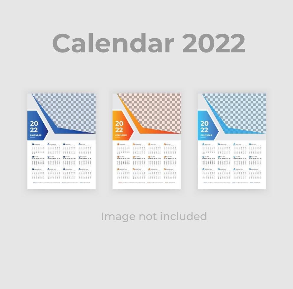 Plantilla de calendario de pared de una página de negocio degradado colorido creativo diseño de vector premium 2022