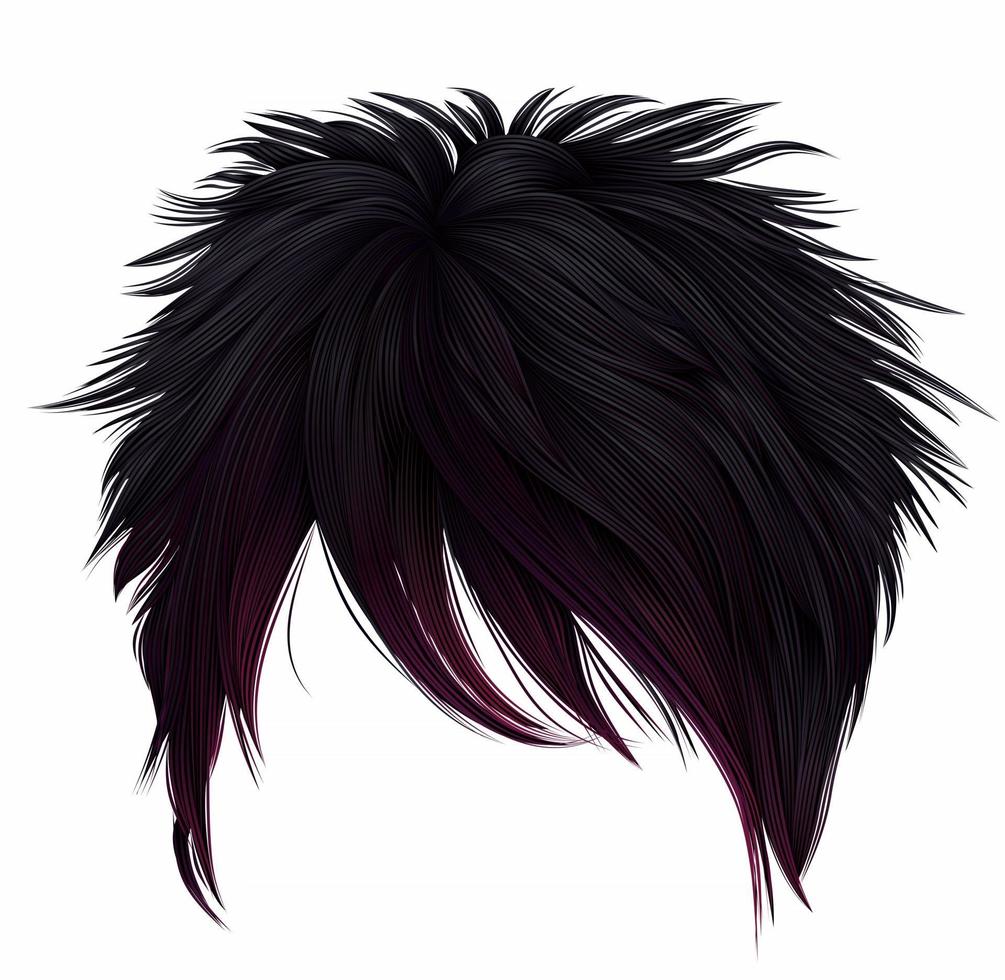 trendy woman short  hairs  black pink  colors . long fringe . fashion beauty style . emo Japanese . vector
