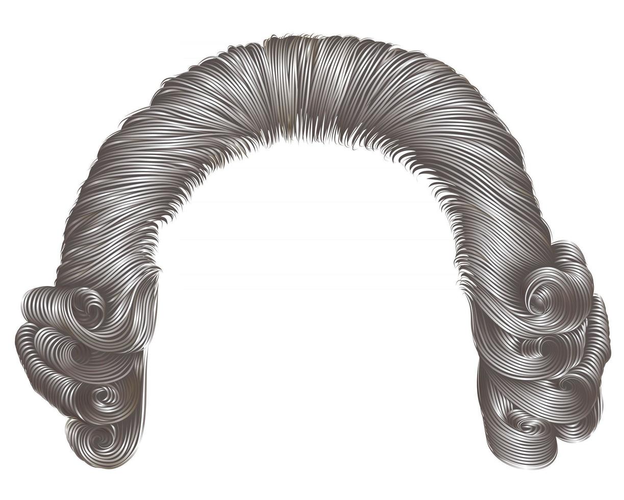 peluca de hombre con rizos de pelo gris. estilo rococó medieval. vector