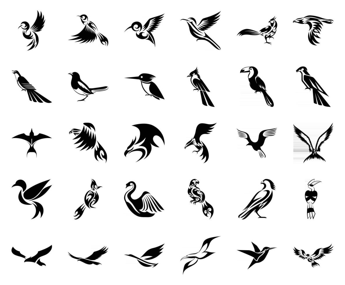 solid icon set of birds vector