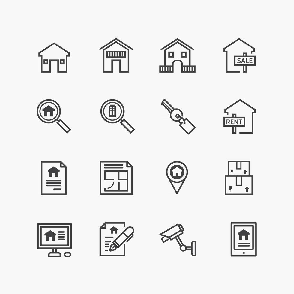 Vector flat icons set of business office tools outline concept.