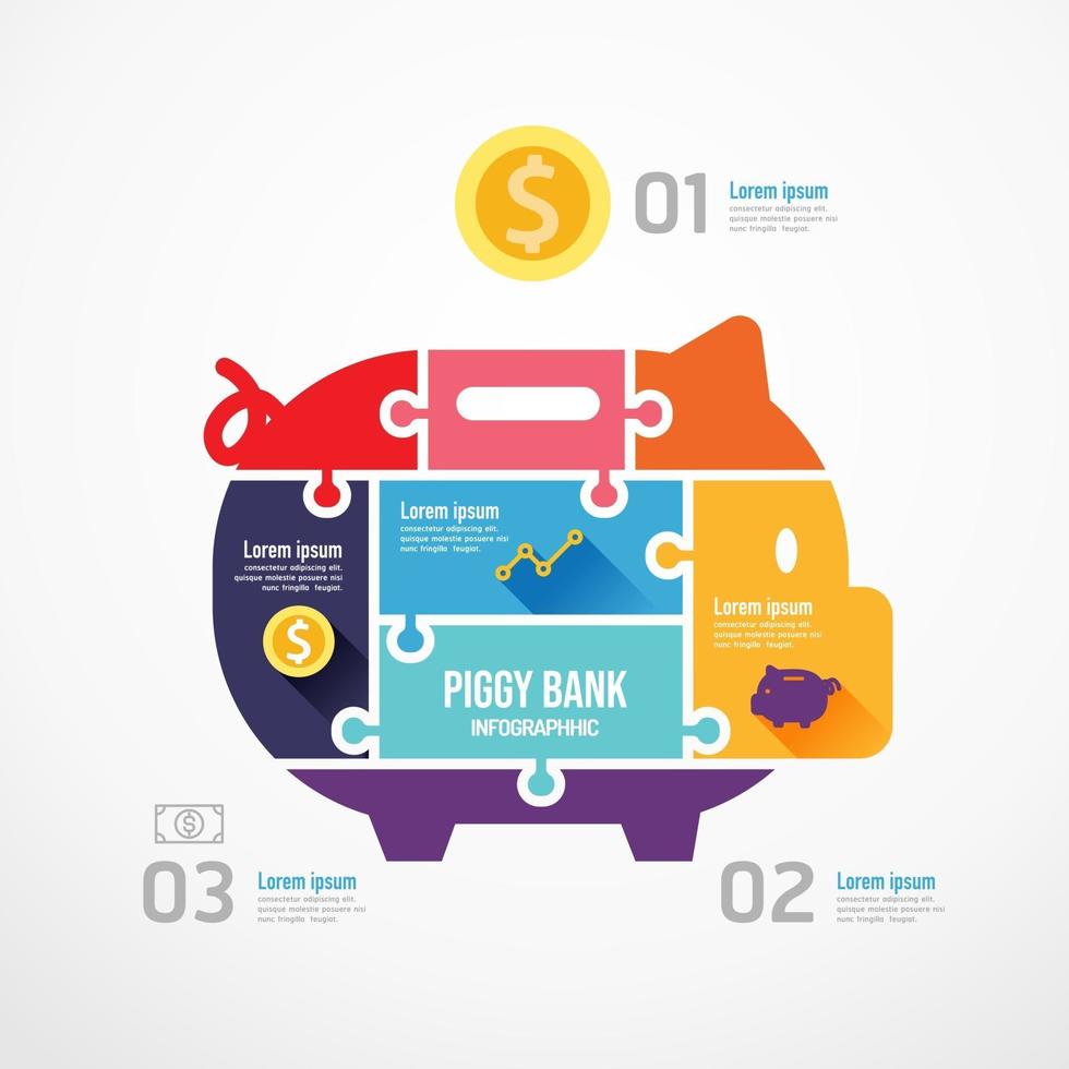 piggy bank shape jigsaw banner. Concept Design infographic Template vector illustration