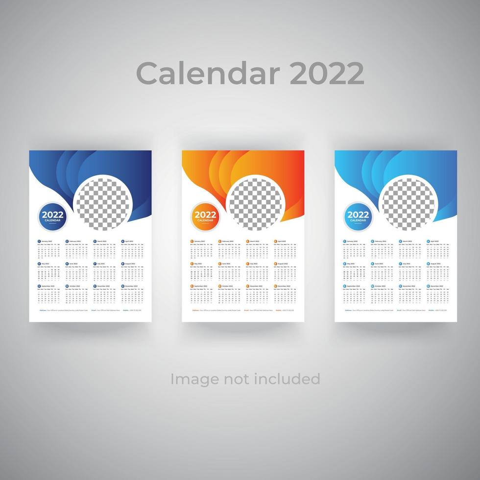Plantilla de calendario de pared de una página de negocio degradado colorido creativo diseño de vector premium 2022