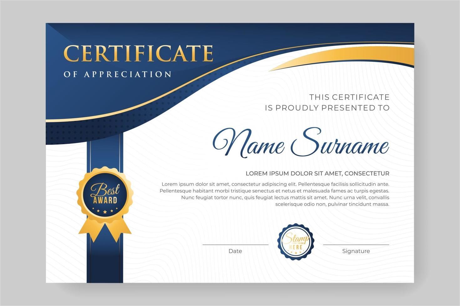 Elegant certificate design in white and blue header vector