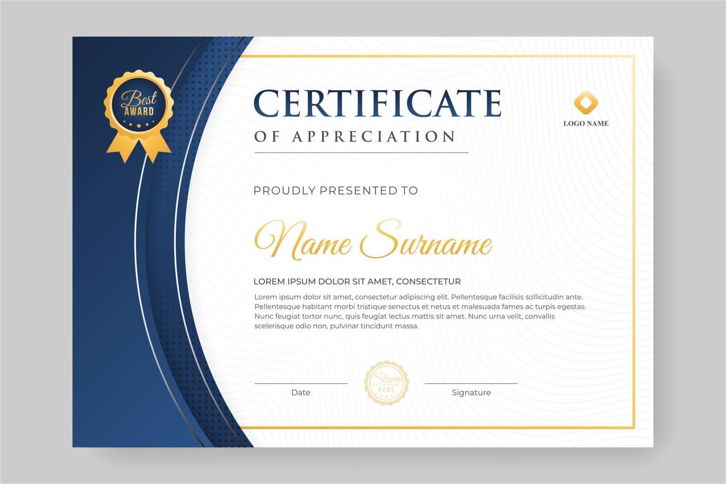 Beautiful certificate design with blue details vector