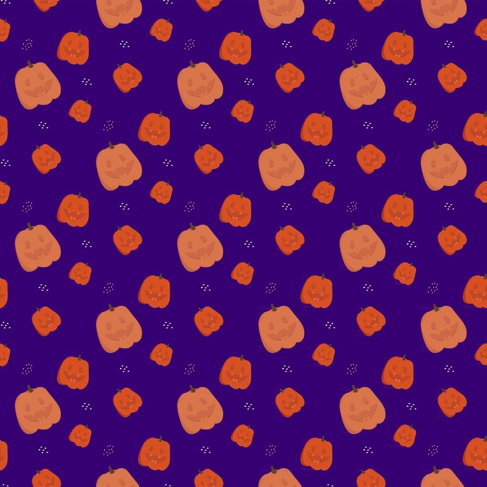 Halloween seamless pattern. Orange cute pumpkin Jack festive Halloween on dark background. Vector illustration for design, decor, print, wallpaper and textile