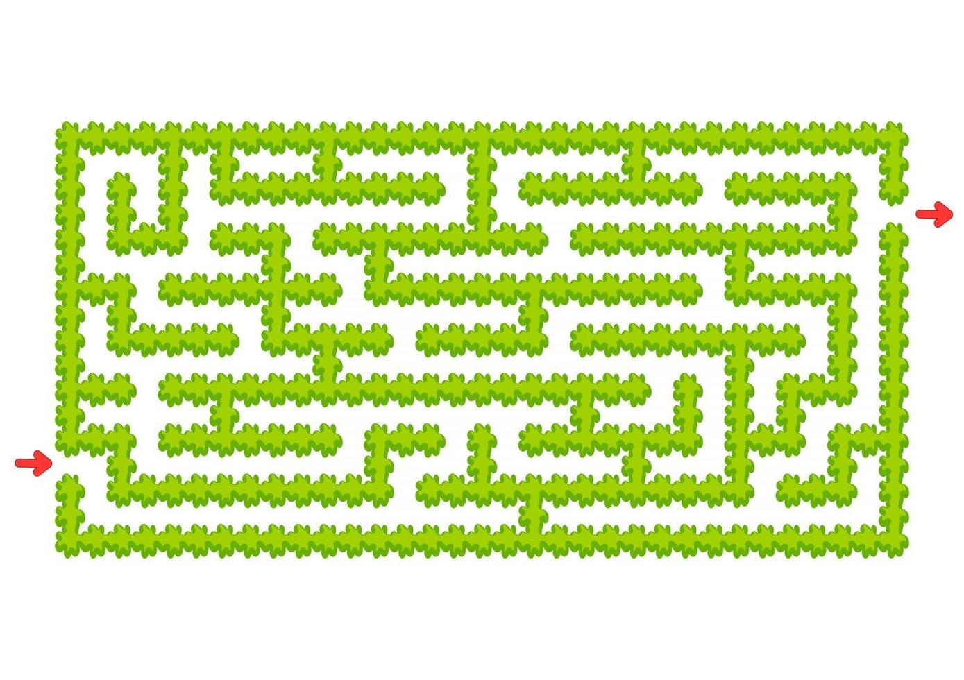 Color rectangular maze. Green garden in cartoon style. Game for kids. Puzzle for children. Labyrinth conundrum. Flat vector illustration isolated on white background.