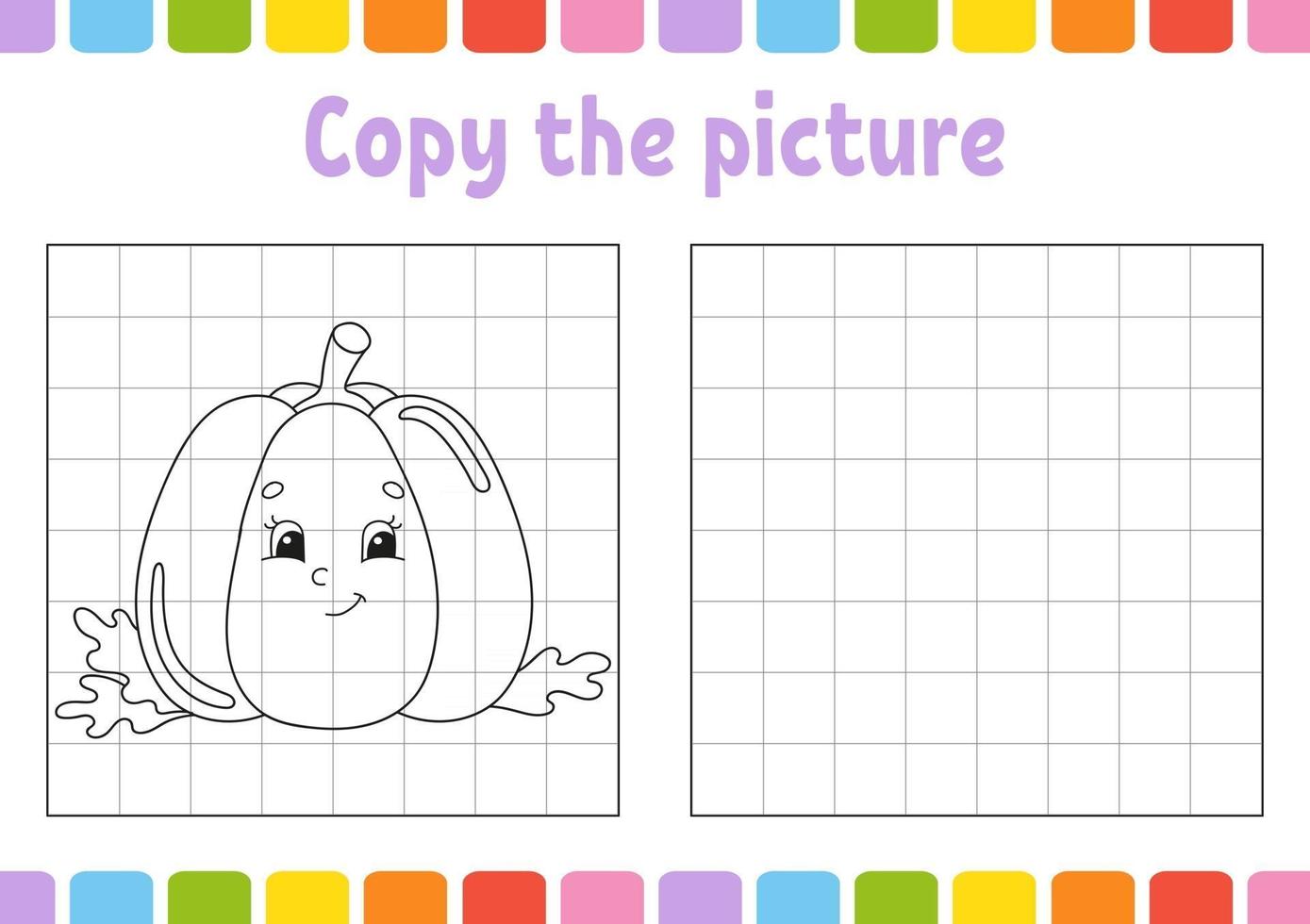 Copy the picture. Coloring book pages for kids. Education developing worksheet. Game for children. Handwriting practice. Funny character. Cute cartoon vector illustration.