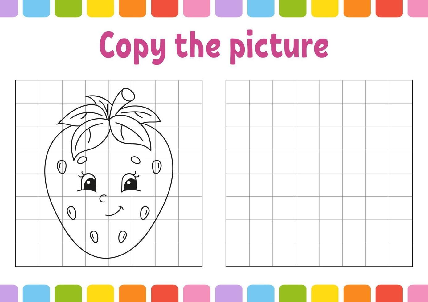 Copy the picture. Coloring book pages for kids. Education developing worksheet. Game for children. Handwriting practice. Funny character. Cute cartoon vector illustration.