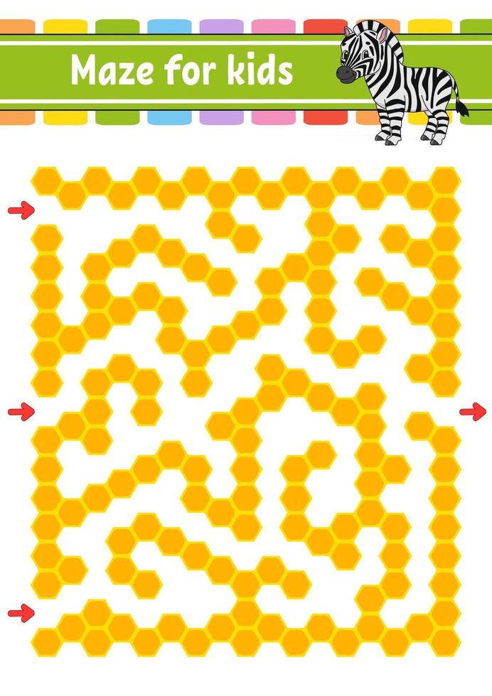 Maze. Game for kids. Funny labyrinth. Education developing worksheet. Activity page. Puzzle for children. Cute cartoon style. Riddle for preschool. Logical conundrum. Color vector illustration.