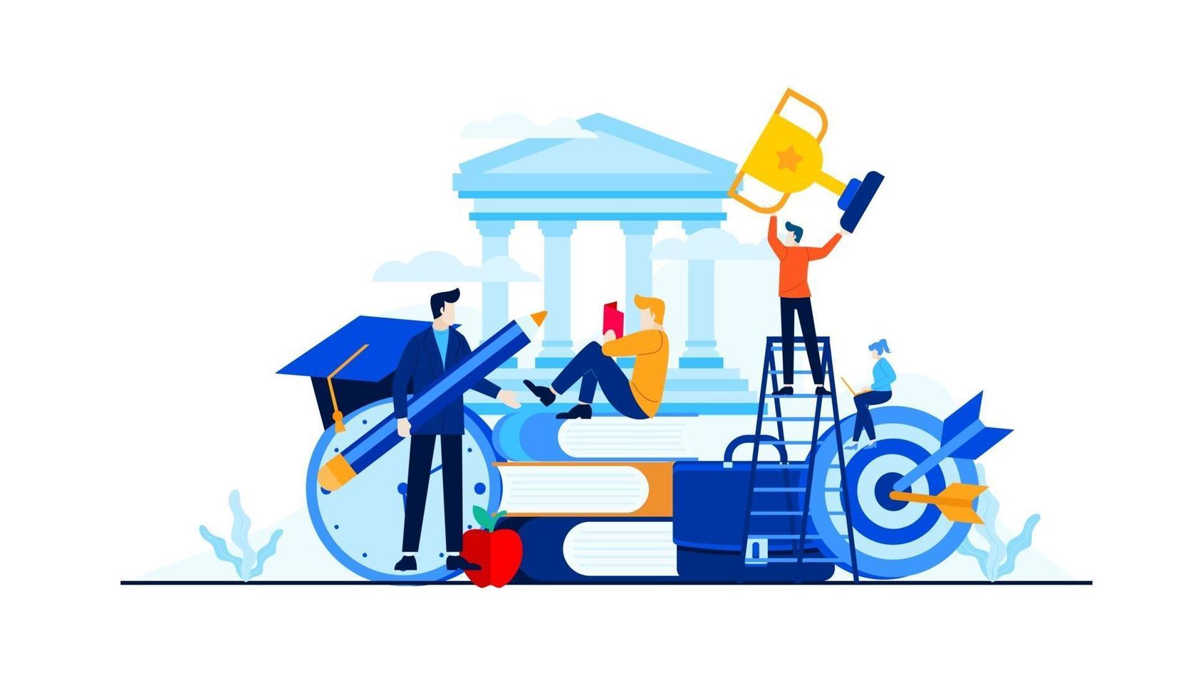 business management education with mini people flat illustration vector