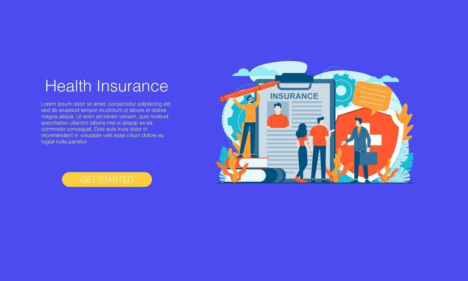 El fondo de la plantilla de diseño del ejemplo del vector del seguro médico aislado se puede utilizar para la página de aterrizaje del banner web de presentación