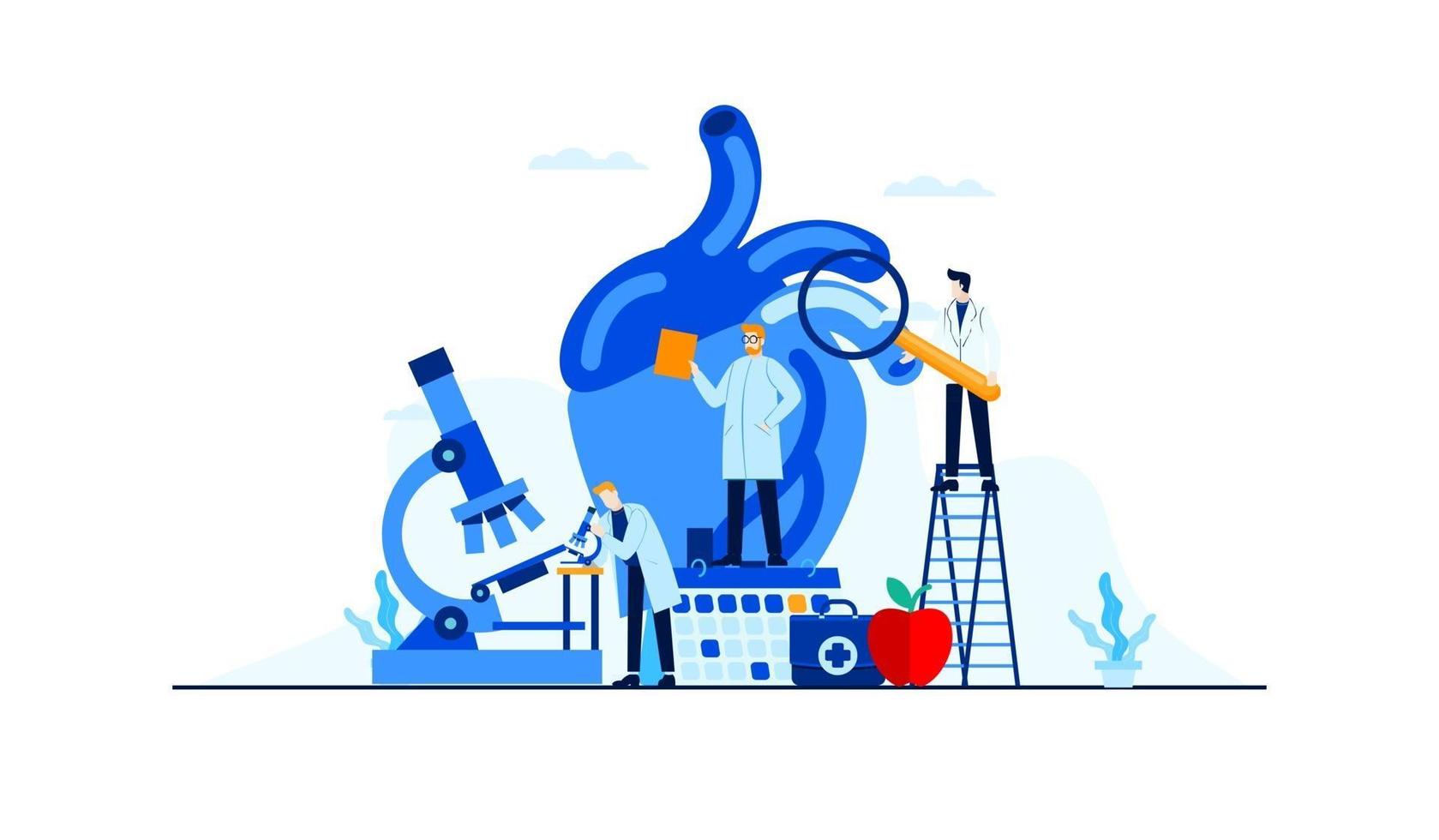 investigación de estudio del médico de ilustración plana de enfermedad cardíaca para banner de plantilla de diseño de concepto de tratamiento vector