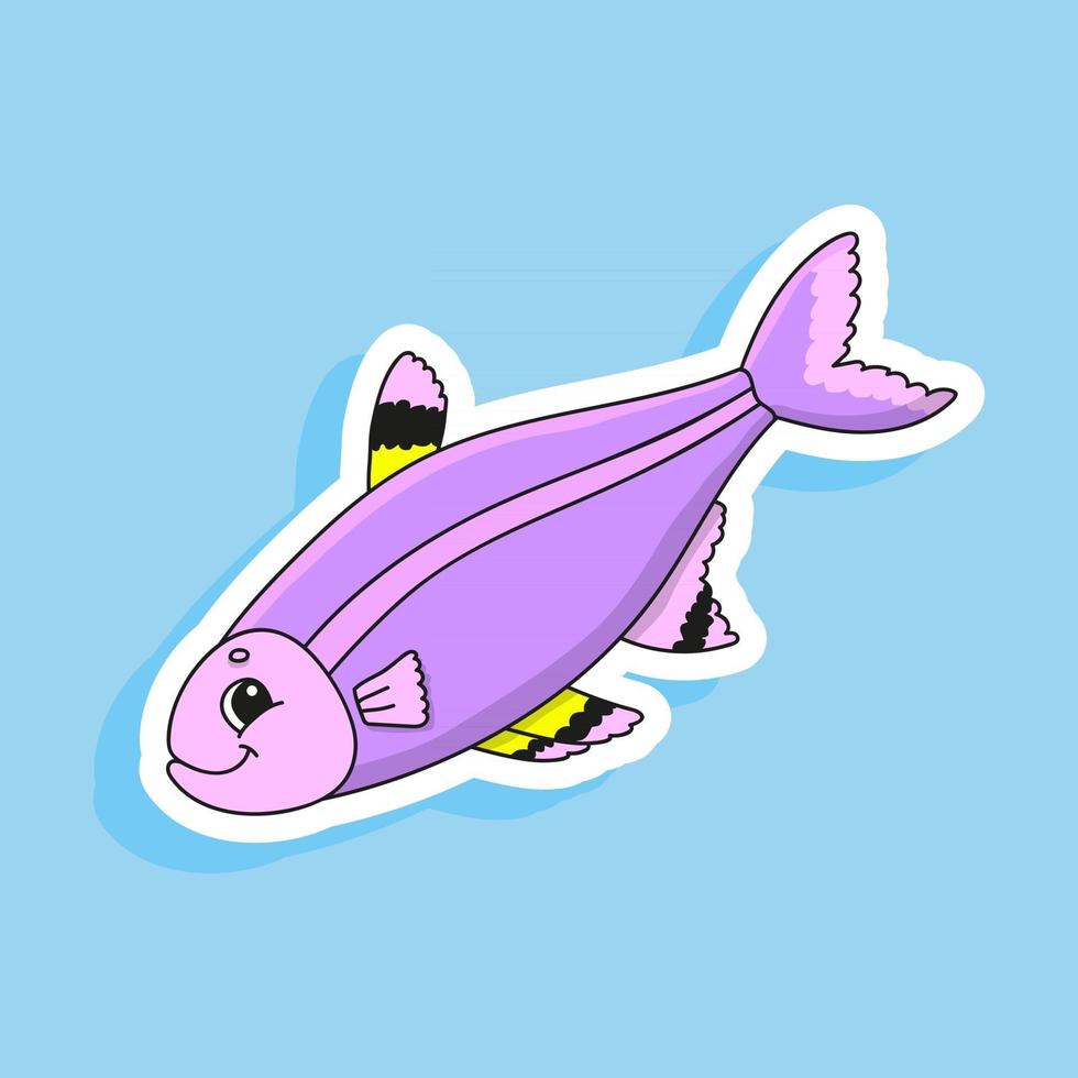 Purple fish. Cute character. Colorful vector illustration. Cartoon style. Isolated on white background. Design element. Template for your design, books, stickers, cards, posters, clothes.