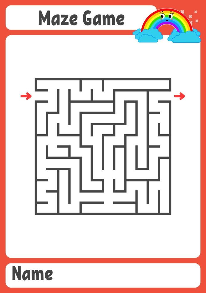 Abstract square maze. Kids worksheets. Activity page. Game puzzle for children. Cute cartoon rainbow. Labyrinth conundrum. Vector illustration.