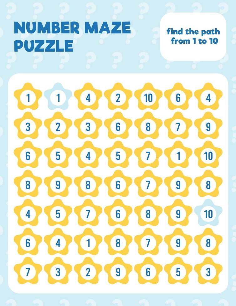 Math number maze puzzle. Prinatble math worksheet page. vector