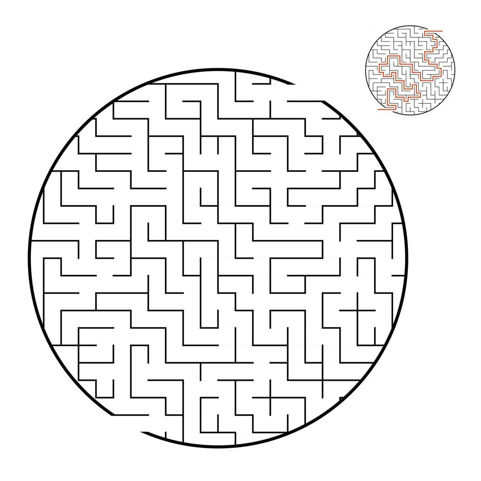 Abstract round maze. Game for kids and adults. Puzzle for children. Labyrinth conundrum. Flat vector illustration isolated on white background. With the correct answer.